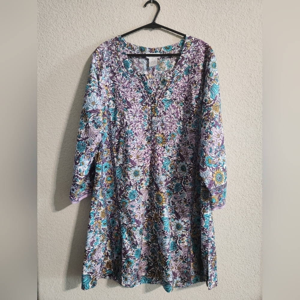 Soft Surroundings Embroidered Kaftan Floral Tunic Top size small